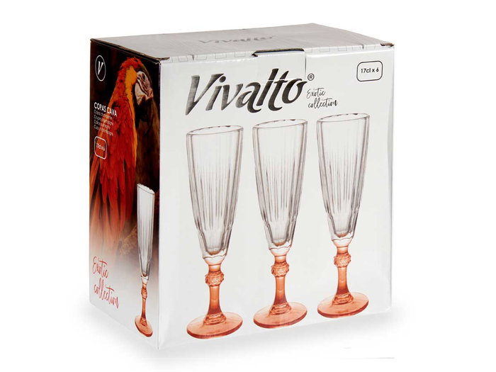 Vivalto Coupe à Cava Couleur Saumon 170 ml Verre en Cristal 20 x 6.5 cm (Set de 48)