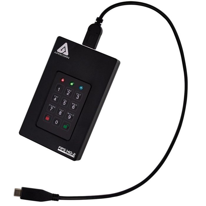 Apricorn Disque SSD portable sécurisé Aegis Fortress L3 2 To (2000 GB) avec protection par mot de passe et chiffrement matériel 256-bit AES - USB 3.1