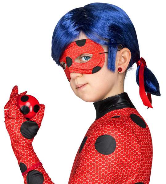 My Other Me Déguisement Miraculous Ladybug avec Combinaison, Gants, Guêtres, Masque, Perruque, Yo-Yo et Boucles d'Oreille Taille 6-8 Ans