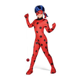 My Other Me Déguisement Miraculous Ladybug avec Combinaison, Gants, Guêtres, Masque, Perruque, Yo-Yo et Boucles d'Oreille Taille 6-8 Ans