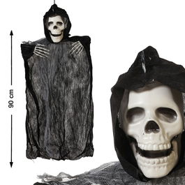 Disfraz - Déguisement Squelette Adulte avec Capuche et Mains Fantôme, 90 cm, Noir, Idéal pour Halloween et Fêtes Thématiques