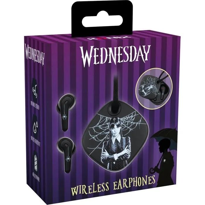 Konix Écouteurs Bluetooth sans Fil - Mercredi - Noir - Autonomie 6 h + 22 h (boîtier) - Résistance IPX4 - Son Immersif - Léger 50g - Confortable Konix Écouteurs Bluetooth sans Fil - Mercredi - Noir - Autonomie 6 h + 22 h (boîtier) - Résistance IPX4 - Son Immersif - Léger 50g - Confortable