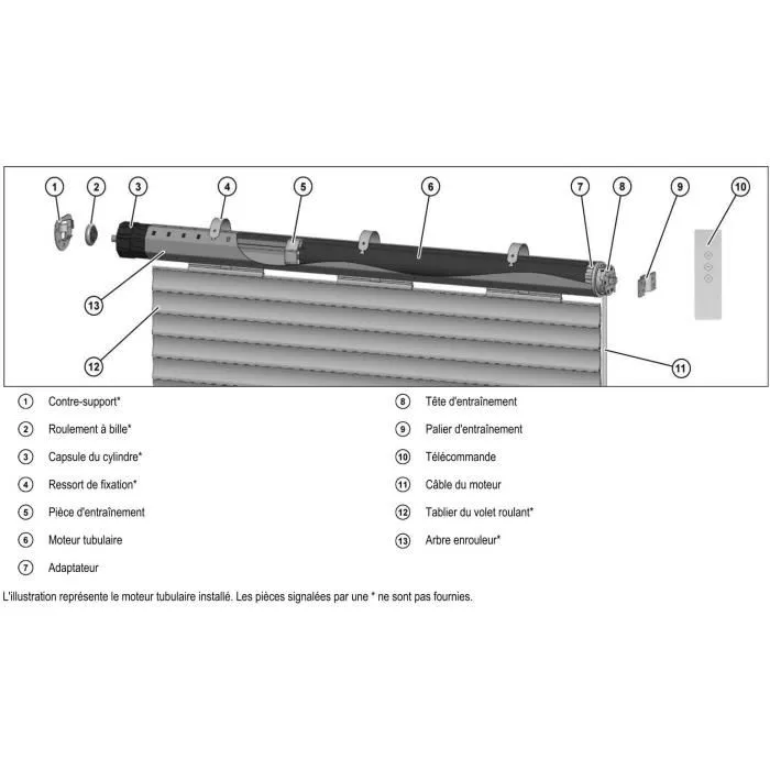 Superrollo RM30MMB - Moteur de volet roulant radio 30 Nm, télécommande incluse, diamètre 60 mm, max 66 kg, pour modernisation ou remplacement