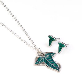 THE CARAT SHOP Set collier pendentif + boucles d'oreilles La Hoja de Lorien Le Seigneur des Anneaux en alliage de zinc