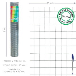 SATURNIA Malla Electrosoldada Galvanizada 75x50 / 1,80 / 100 cm - Rouleau de 25 mètres