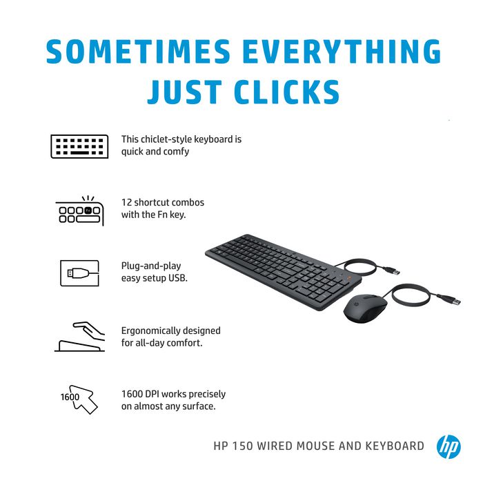 HP 150 Combo Clavier et Souris Filaire USB - Allemand