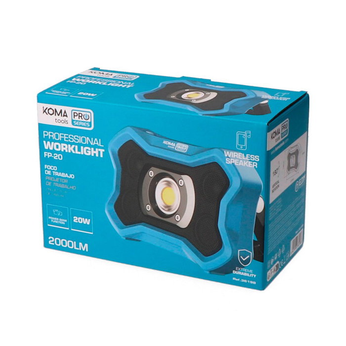 Koma Tools FP-20 Projecteur LED professionnel de travail rechargeable avec haut-parleur sans fil Koma Tools FP-20 Projecteur LED professionnel de travail rechargeable avec haut-parleur sans fil