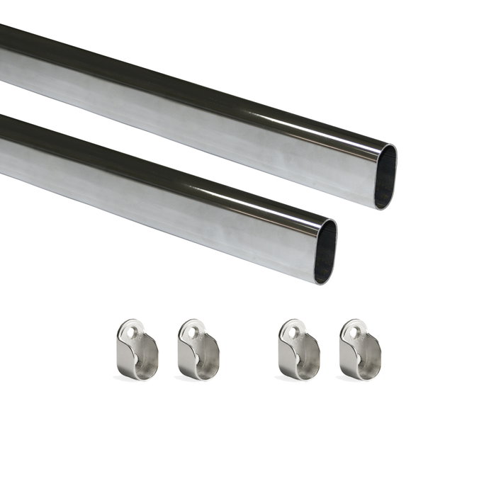 Emuca Lot de 2 rails ovales pour armoires 30x15mm, 0.75m, Chromé Emuca Lot de 2 rails ovales pour armoires 30x15mm, 0.75m, Chromé