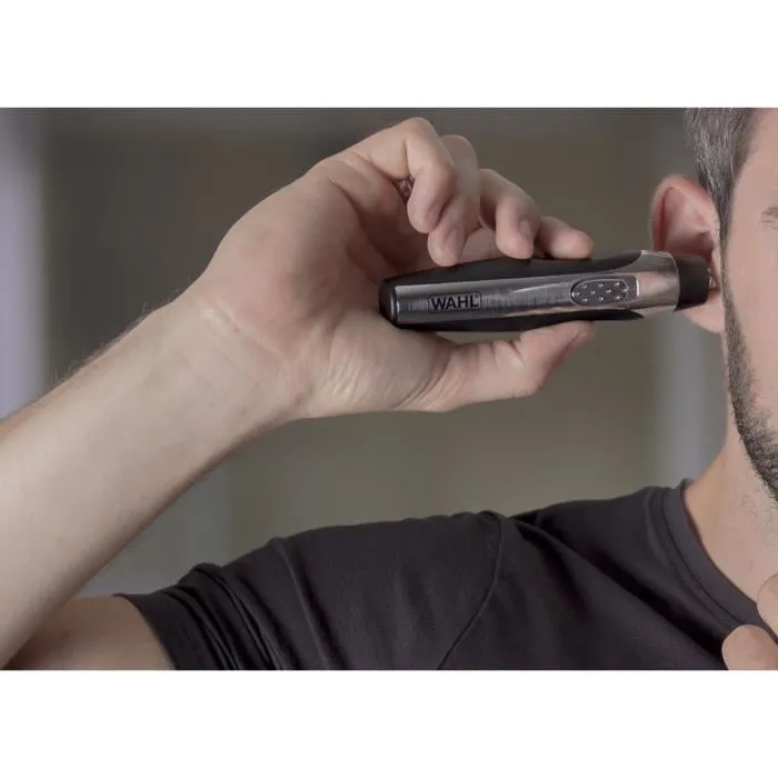 Wahl Travel Kit Deluxe - Tondeuse de précision avec 4 hauteurs de coupe, tête rotative, sabot réglable et accessoires de soins - Kit de voyage complet noir et argent