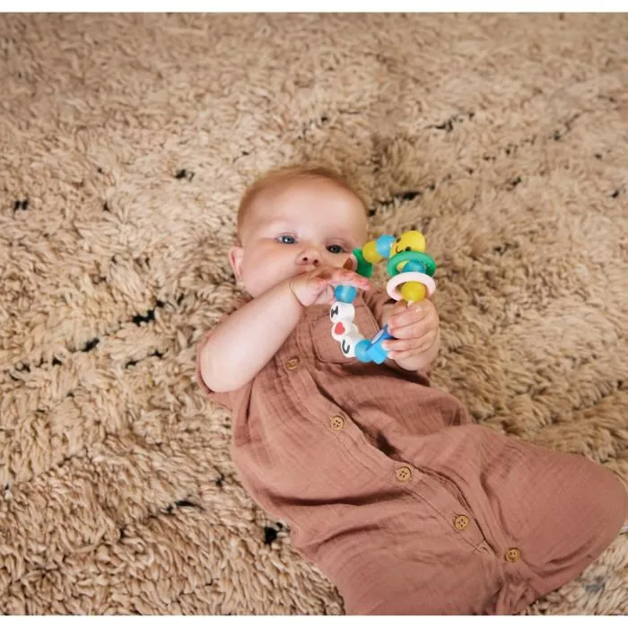 Infantino 316773 Bracelet de dentition en silicone 'I love You Je t'Aime' - Anneau de dentition texturé aux couleurs vives pour bébé