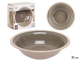 VESSIA Plat creux en grès Gris Bordé 21cm