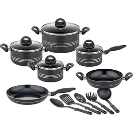 GSW - Batterie de cuisine induction Milano Nero 15 pièces en aluminium massif - Casseroles, poêles, couvercles - Revêtement antiadhésif sans PFAS