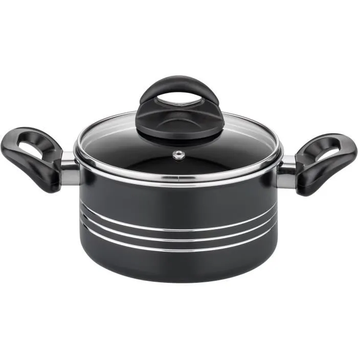 GSW - Batterie de cuisine induction Milano Nero 15 pièces en aluminium massif - Casseroles, poêles, couvercles - Revêtement antiadhésif sans PFAS