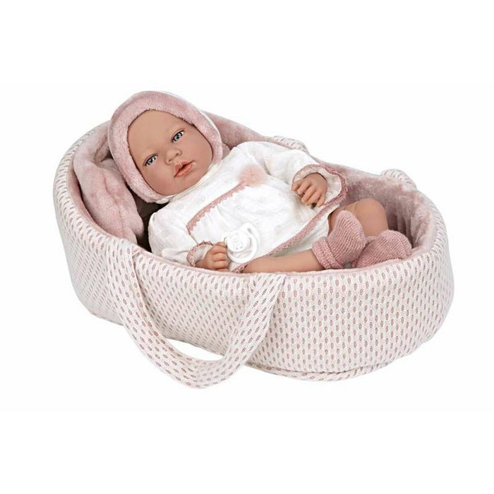 Arias Poupée Bébé Elgance Andie Rosa 40 cm avec Couffin et Mécanisme de Pleurs