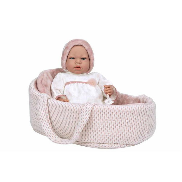Arias Poupée Bébé Elgance Andie Rosa 40 cm avec Couffin et Mécanisme de Pleurs