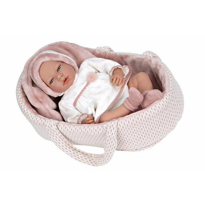 Arias Poupée Bébé Elgance Andie Rosa 40 cm avec Couffin et Mécanisme de Pleurs