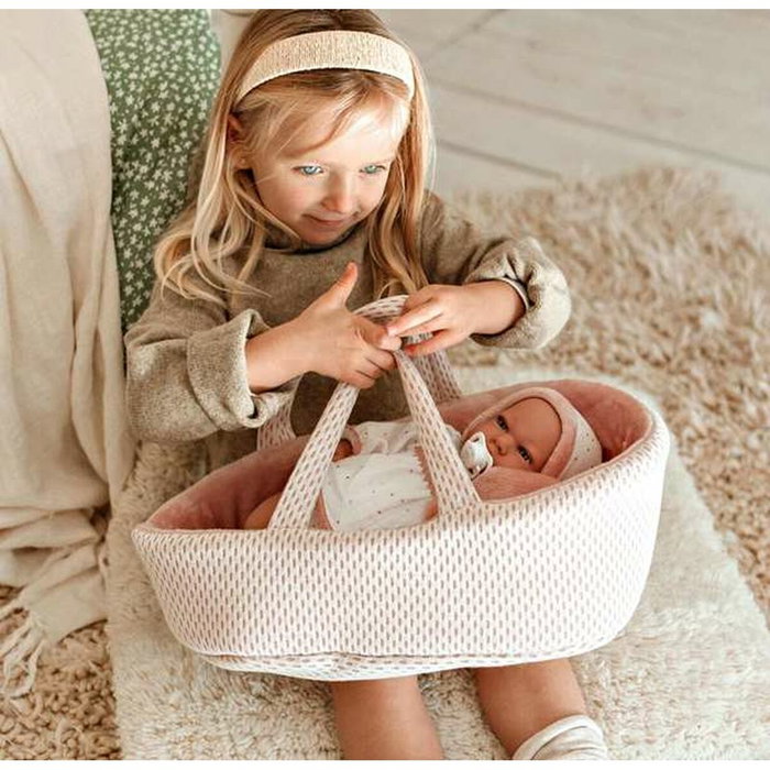 Arias Poupée Bébé Elgance Andie Rosa 40 cm avec Couffin et Mécanisme de Pleurs
