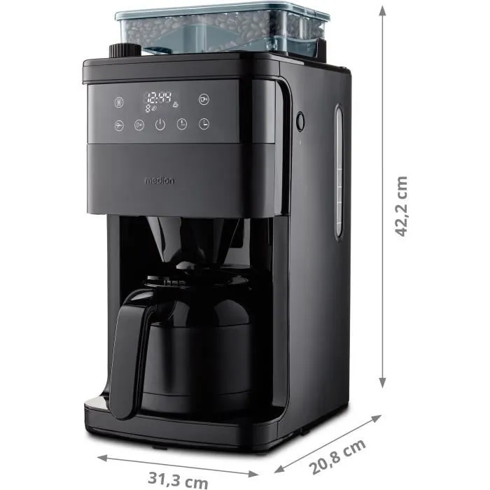 Medion Cafetière Filtre Digitale Isotherme avec Broyeur 1000W 1,0L Noir Medion Cafetière Filtre Digitale Isotherme avec Broyeur 1000W 1,0L Noir
