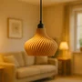 Lampe Suspendue Daila Beige, Grande Fleur Noire, Câble Noir, Suspension Luminaire Intérieur Design