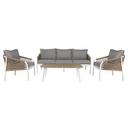 Ensemble Table avec 3 Sièges Home ESPRIT Blanc Naturel Gris clair 189 x 73 x 84 cm