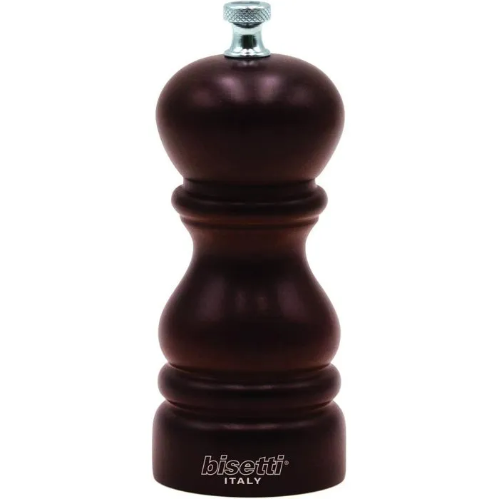 Bisetti Roma Moulin à Poivre en Bois de Noyer, 13 cm - Mécanisme Acier - Finition Zinc - Fabriqué en Italie