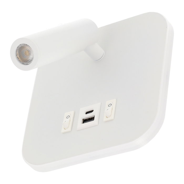 Spot LED carré 9 W avec sortie USB-C 630 lm 3000 K blanc - Applique murale orientable pour chambre Spot LED carré 9 W avec sortie USB-C 630 lm 3000 K blanc - Applique murale orientable pour chambre
