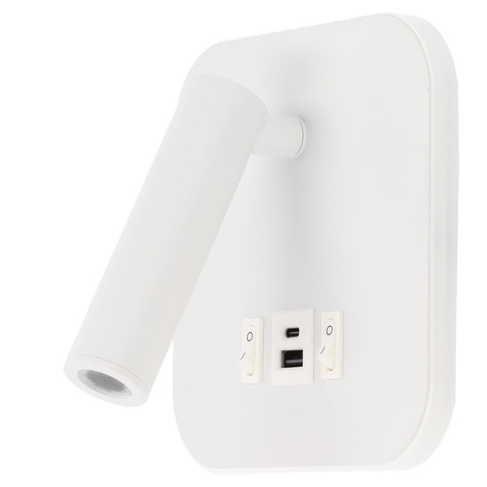 Spot LED carré 9 W avec sortie USB-C 630 lm 3000 K blanc - Applique murale orientable pour chambre Spot LED carré 9 W avec sortie USB-C 630 lm 3000 K blanc - Applique murale orientable pour chambre