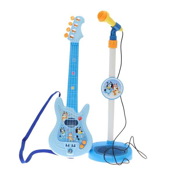 Reig Guitare et Microphone avec Pied extensible Bleu 60x30x17 cm, Jouet musical pour enfant, Version Espagnole