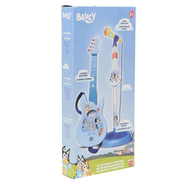 Reig Guitare et Microphone avec Pied extensible Bleu 60x30x17 cm, Jouet musical pour enfant, Version Espagnole