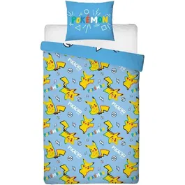 Pokémon Parure de Lit Pikachu Dans Tous Ses États - Microfibre - Housse de Couette 140x200 cm + Taie 63x63 cm - Licence Officielle