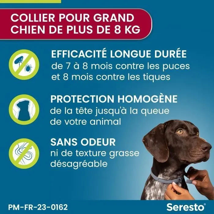 Seresto Collier Anti-Puces et Anti-Tiques pour Grands Chiens +8kg - 7 à 8 Mois de Protection