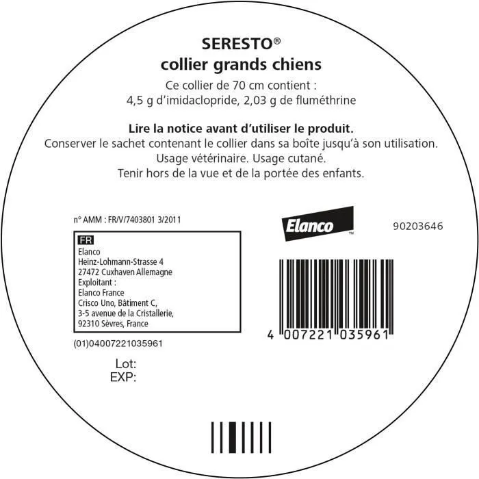 Seresto Collier Anti-Puces et Anti-Tiques pour Grands Chiens +8kg - 7 à 8 Mois de Protection