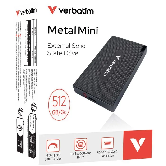 Verbatim Disque SSD externe Metal Mini 512 Go - Format compact compatible Windows et Mac
