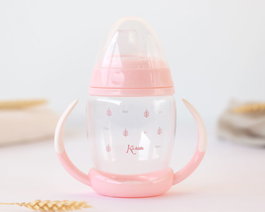 KioKids Tasse d'apprentissage anti-colique Step 1, 270 mL, pour bébés dès 6 mois, tétine en silicone, coloris rose, collection Petits Moments