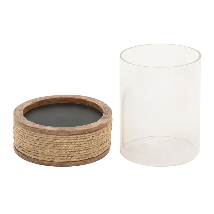 Bougeoir Home ESPRIT Marron Naturel Verre Corde Bois de manguier