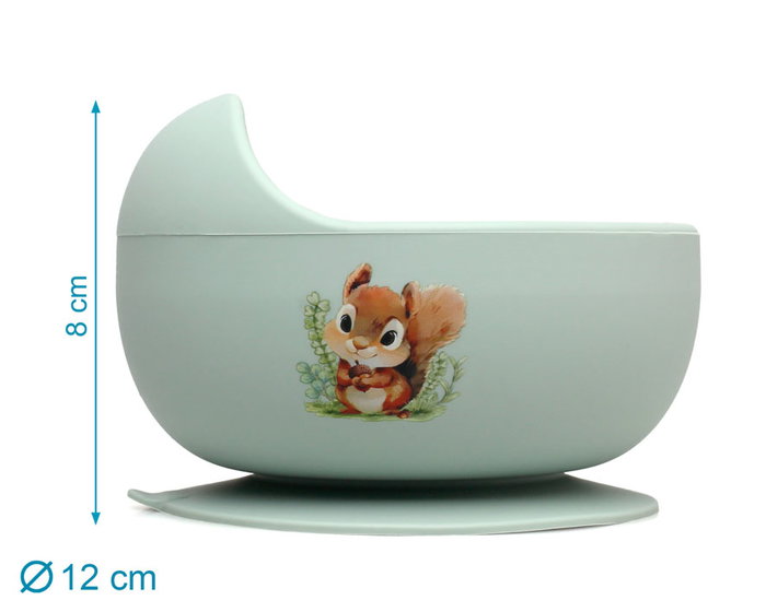 KioKids Bol en Silicone Alimentaire Antidérapant pour Bébé avec Ventouse - Vert - Little sauvages - Recommandé +6 Mois - Lavable au Lave-Vaisselle