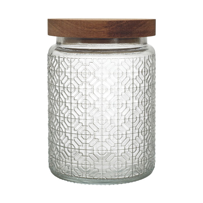 Home Deco Factory Bocal Relieve avec couvercle en acacia 700 ml