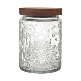 Home Deco Factory Bocal Relieve avec couvercle en acacia 700 ml