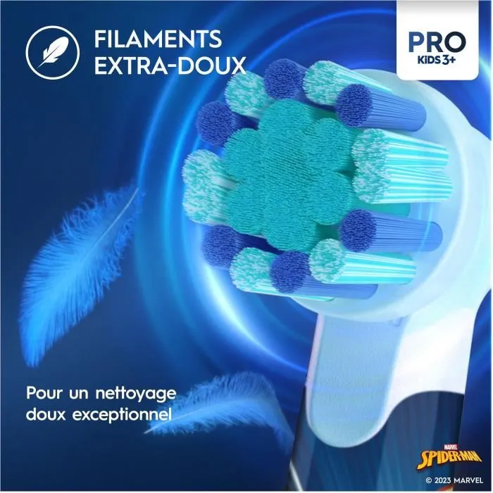 Oral-B Brosse à Dents Électrique Pro Kids 3+ pour Enfants avec Accessoire Spiderman Marvel, 1 Brossette Douce, Minuteur, 2 Modes de Nettoyage