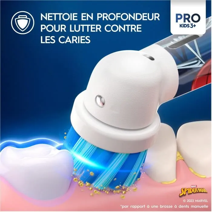 Oral-B Brosse à Dents Électrique Pro Kids 3+ pour Enfants avec Accessoire Spiderman Marvel, 1 Brossette Douce, Minuteur, 2 Modes de Nettoyage