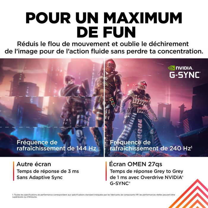 HP Omen Écran PC Gamer 27 pouces QHD 240 Hz 1 ms avec NVIDIA G-Sync, DisplayHDR 400, Hub USB et Rétroéclairage RGB - Modèle OMEN 27qs
