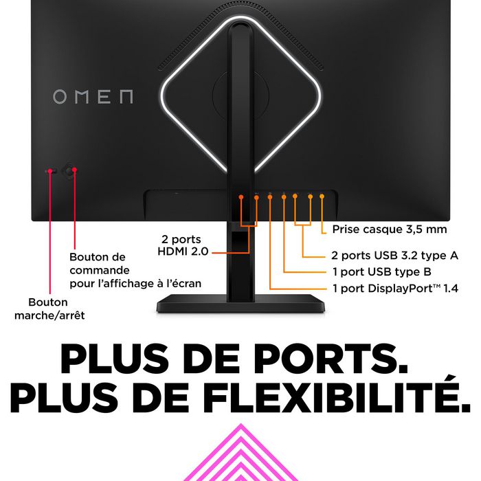 HP Omen Écran PC Gamer 27 pouces QHD 240 Hz 1 ms avec NVIDIA G-Sync, DisplayHDR 400, Hub USB et Rétroéclairage RGB - Modèle OMEN 27qs