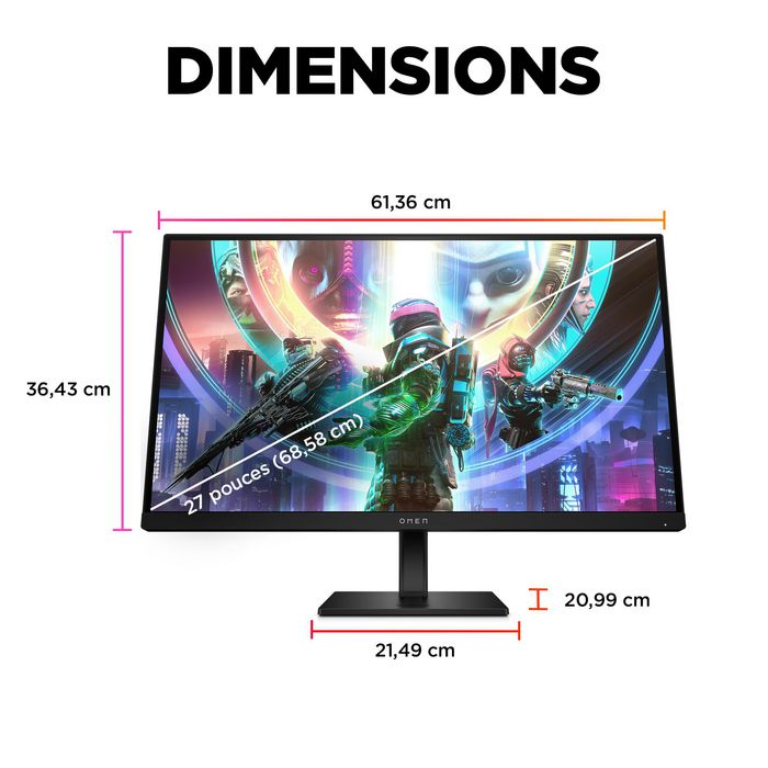HP Omen Écran PC Gamer 27 pouces QHD 240 Hz 1 ms avec NVIDIA G-Sync, DisplayHDR 400, Hub USB et Rétroéclairage RGB - Modèle OMEN 27qs