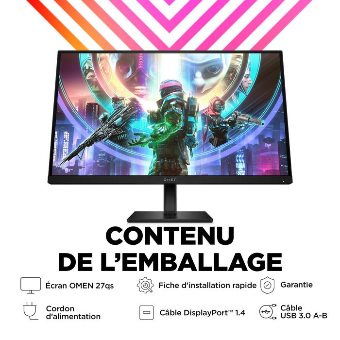 HP Omen Écran PC Gamer 27 pouces QHD 240 Hz 1 ms avec NVIDIA G-Sync, DisplayHDR 400, Hub USB et Rétroéclairage RGB - Modèle OMEN 27qs