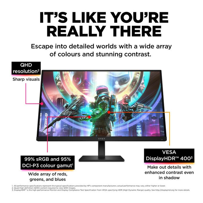 HP Omen Écran PC Gamer 27 pouces QHD 240 Hz 1 ms avec NVIDIA G-Sync, DisplayHDR 400, Hub USB et Rétroéclairage RGB - Modèle OMEN 27qs