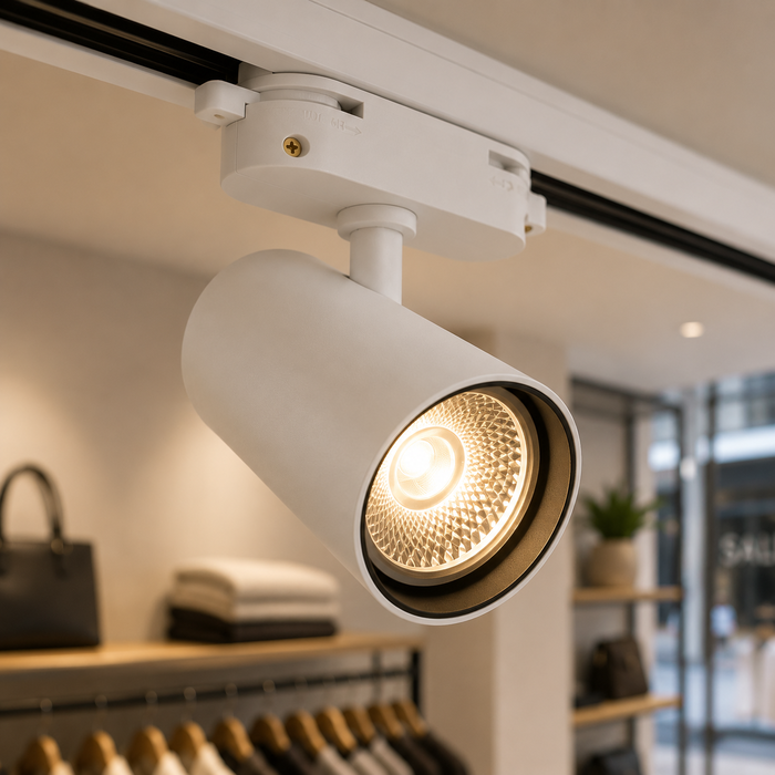 Spot LED sur rail monophasé blanc, puissance réglable 20-25-30W, CCT 6000-4000-3000K
