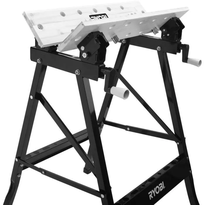 Ryobi RWB02 - Établi de travail pliable et orientable à 90° en bambou (605 x 625 x 790 mm, 6.5 kg) avec 4 mors et clé de service