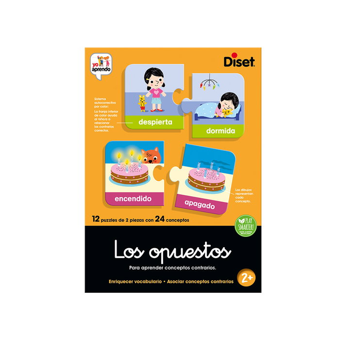 Diset Yo Aprendo Los Opuestos 63866 - Jeu éducatif pour enfants - 12 puzzles de 2 pièces - Apprentissage des opposés et du vocabulaire - En espagnol - À partir de 2 ans