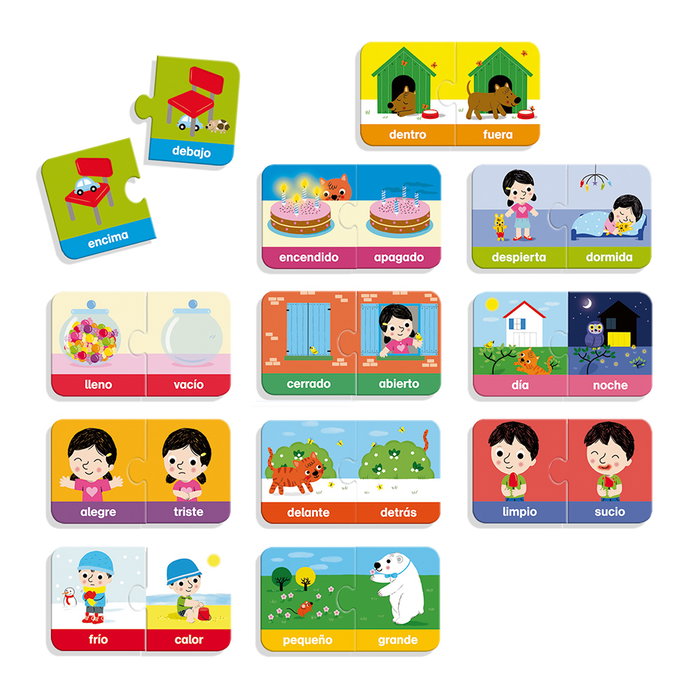 Diset Yo Aprendo Los Opuestos 63866 - Jeu éducatif pour enfants - 12 puzzles de 2 pièces - Apprentissage des opposés et du vocabulaire - En espagnol - À partir de 2 ans