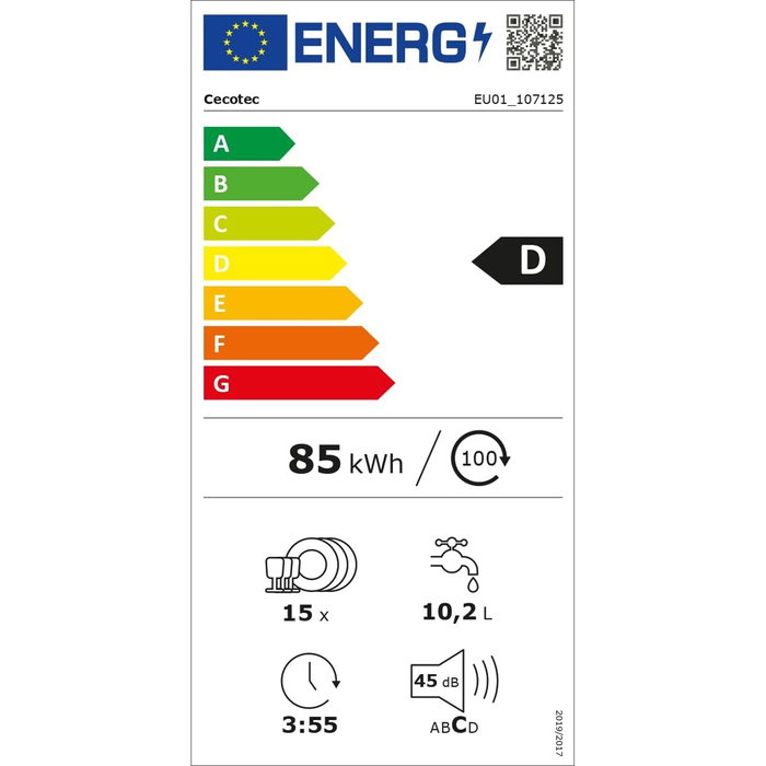 Lave-vaisselle Cecotec Bolero Aguazero 6320 15 couverts gris foncé, 8 programmes, Classe D